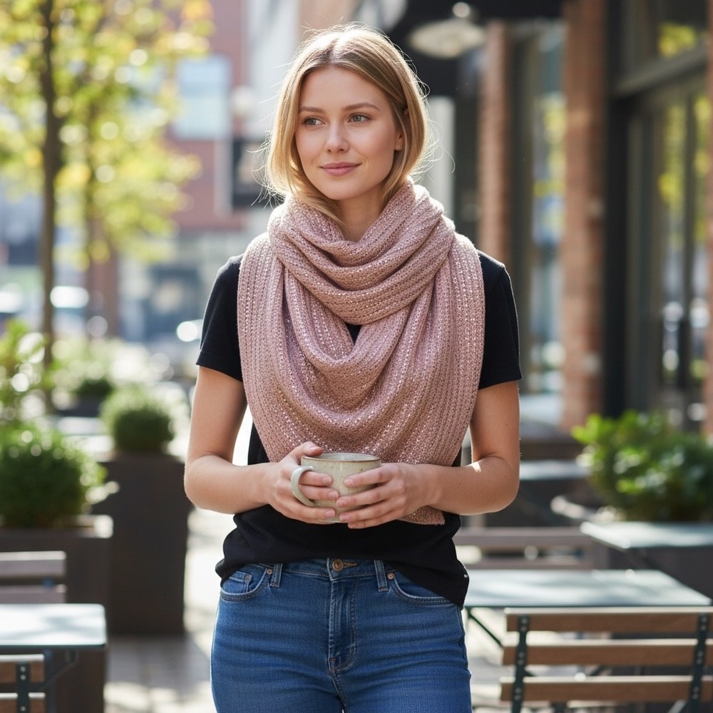 Tucker Tate Pink Cake Metallic Knit Infinity Loop Scarf‎